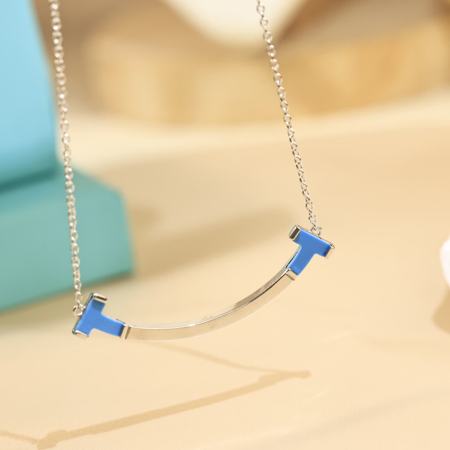 Tiffany & Co Blue Enamel Smile Bar Necklace Tiffany & Co Blue Enamel Smile Bar Necklace